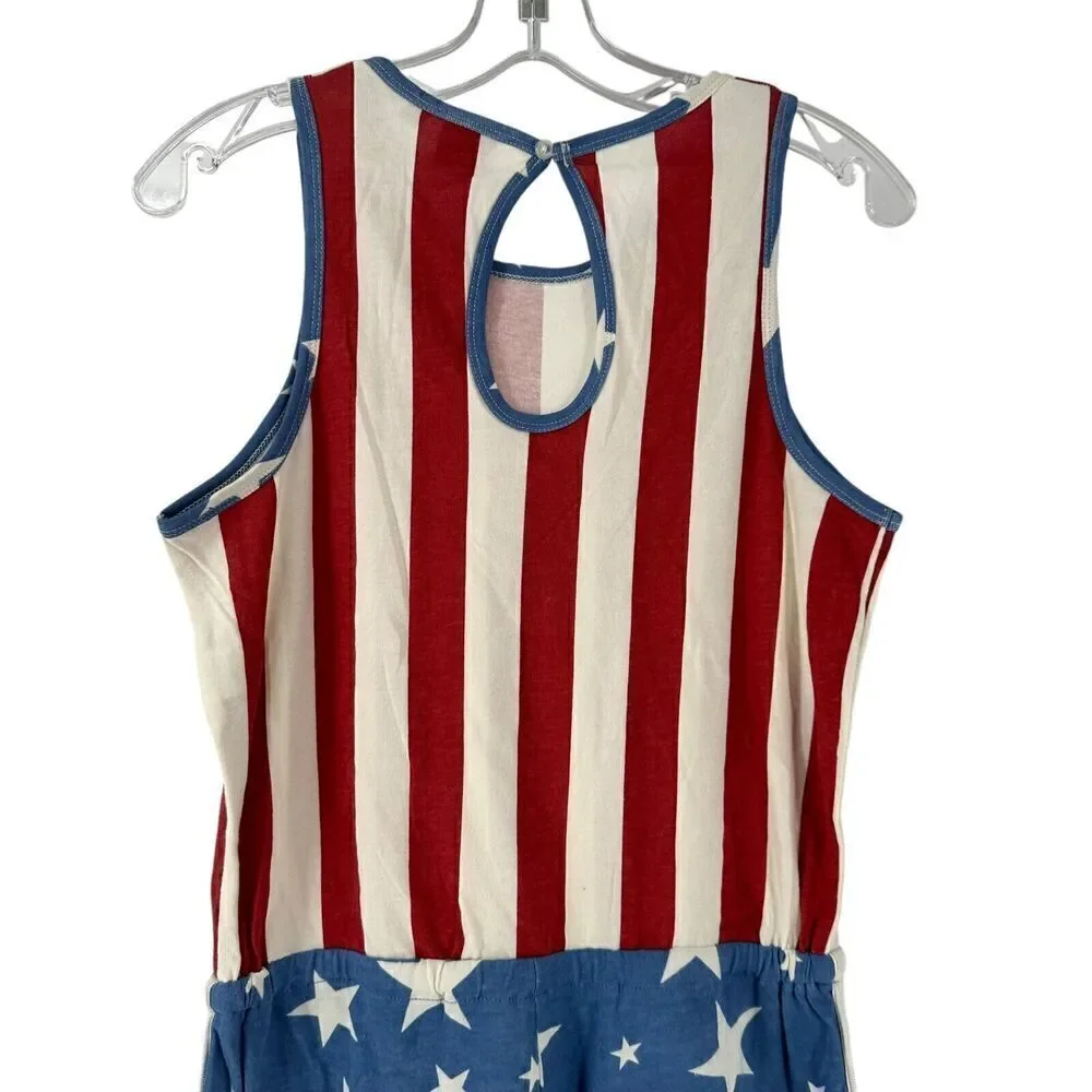 Junk Food American Flag Romper Size S 4th Of July Patriotic Sleeveless Pockets